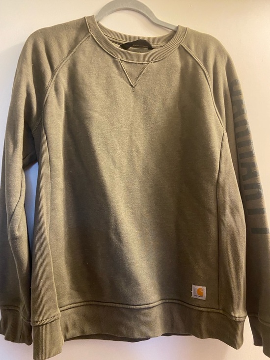 Carhartt Tops - Carhartt Olive Crewneck Sweatshirt with Sleeve Logo